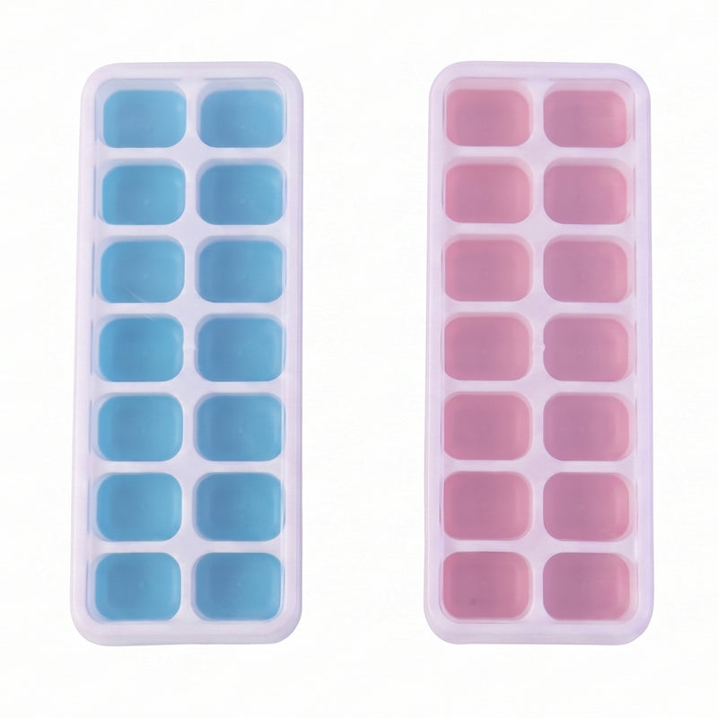 Multipurpose Plastic Ice Cube Tray With Lid (Pack Of 2 14 Grid Each)