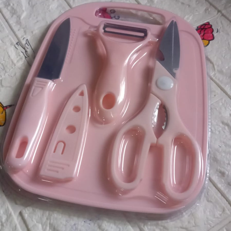 5490 Mini Travel Cutting Board Set 4 Pcs Portable Mini Camping Plastic Cutting Board  Knife Fruits  Vegetable Peeler Scissors Kitchen Knives Set For Travel Picnic Camping Outdoor Park (4 Pc Set)