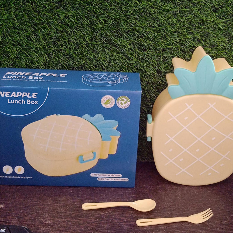 5729 Kids Lunch Box Cute Pineapple Shaped Bento Box With Fork Spoon Snack Candy Container Microwave Portable Office Lunch Box (1 Pc  With Spoon Fork  Color Box)