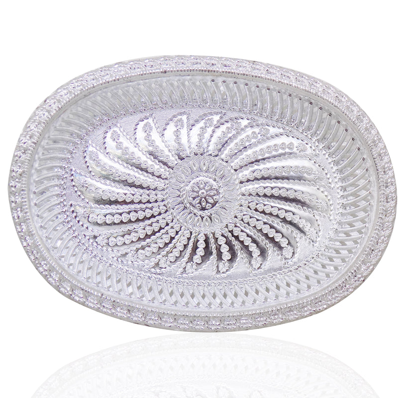 2090 Multipurpose Royal Design Oval Silver Gift Tray