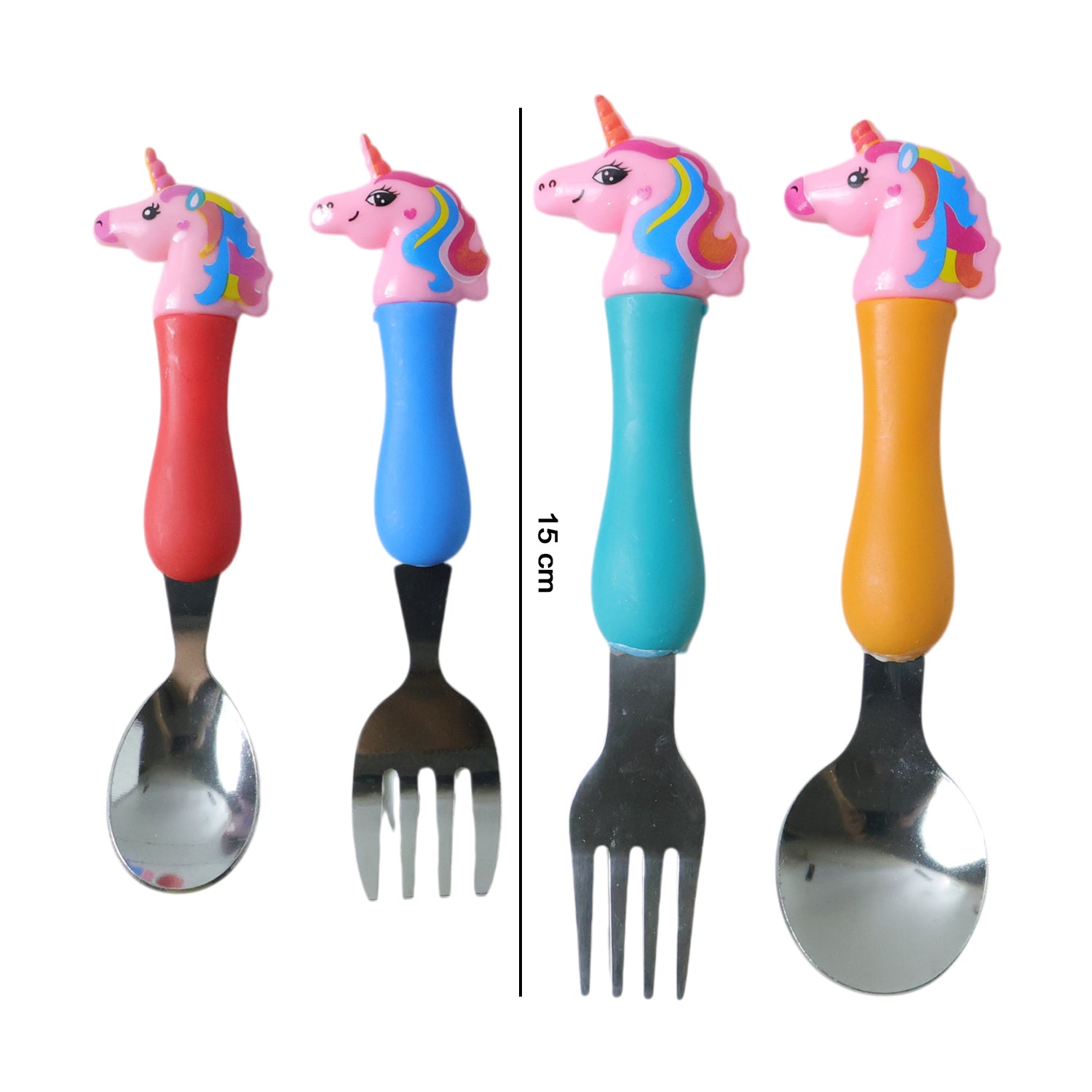 Unicorn Theme Kids Spoon And Fork With Plastic Handle Set (4 Pc Set)
