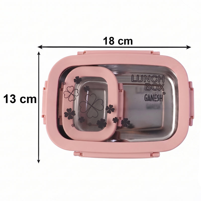 Ganesh Alpha Junior Stainless Steel Lunch Box Set 650 Ml + 140 Ml Approx