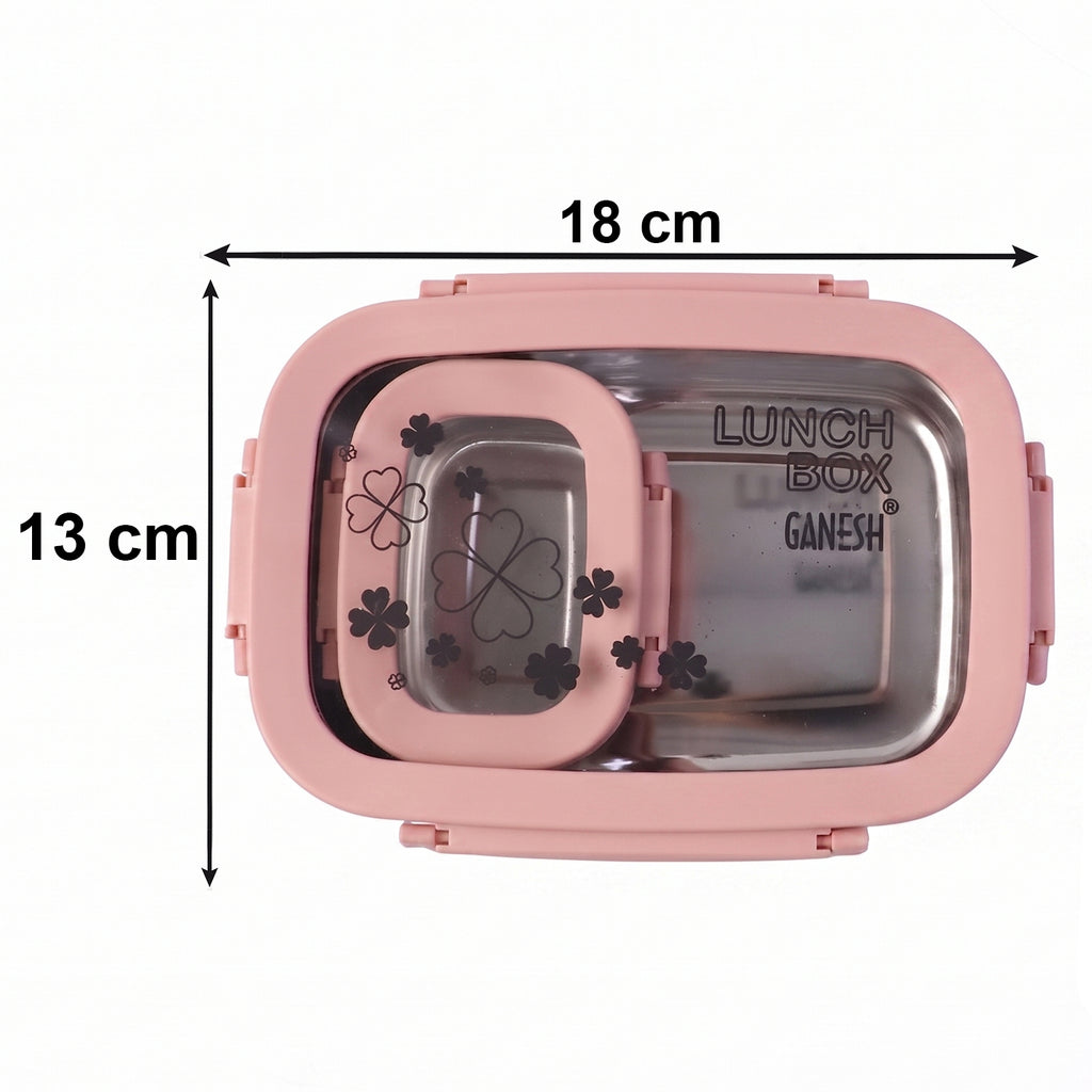Ganesh Alpha Junior Stainless Steel Lunch Box Set 650 Ml + 140 Ml Approx