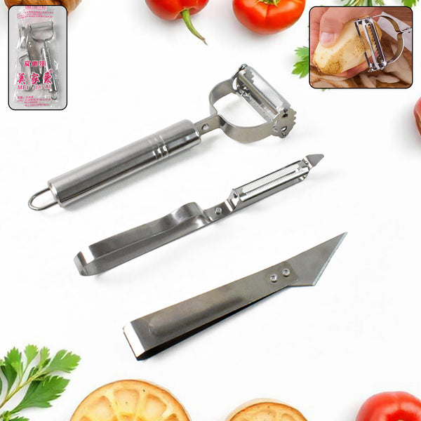 3 In 1 Stainless Steel Vegetable And Fruit Peeler Set (3 Pcs Set)