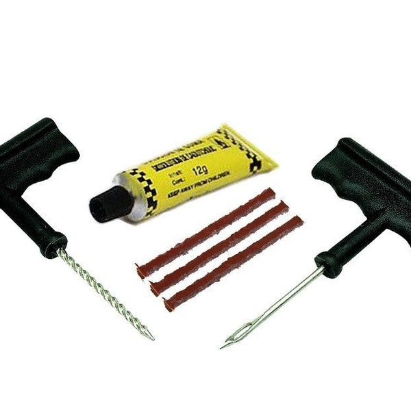 1513 Puncture Repair Kit Tubeless Tyre Full Set With Nose Pliers Rubber Cement And Extra Strips For Cars Bikes