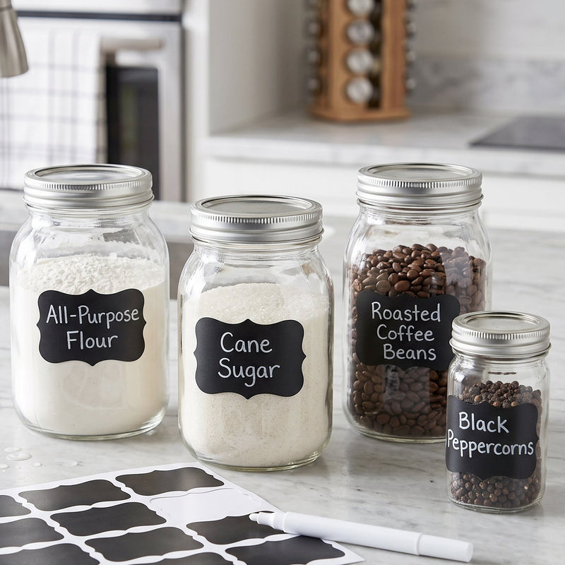 Fancy Shape Chalkboard Sticker Labels With Marker Pen Jar Labels (1 Set)