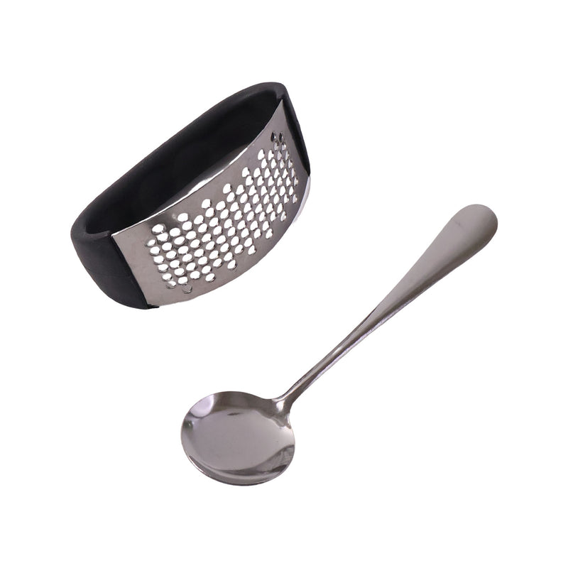 Heavy-duty Garlic Press Tool With Spoon Set (2 Pc Set)