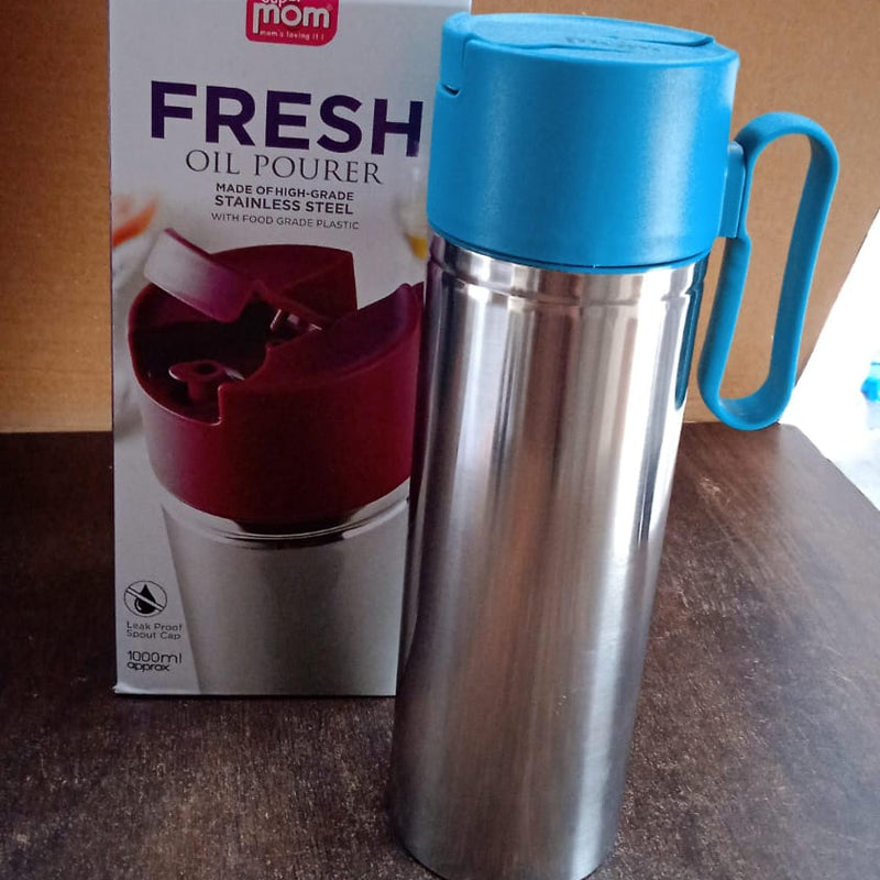 Stainless Steel Fresh Oil Pourer Bottle With Flip Lid And Handle Approx 1000ml (1 Pc)