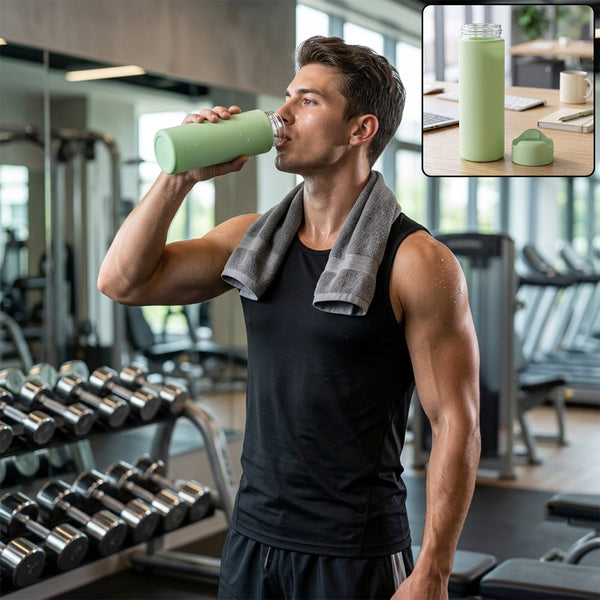 400 Ml Glass Water Bottle With Silicone Sleeve For Gym Office (1 Pc)