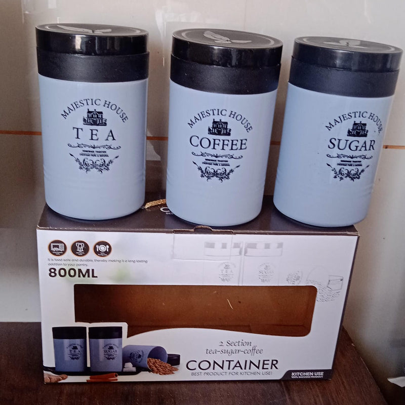 5766 Accurate Seal Tea Sugar Coffee Container - 3 Pcs Plastic Damru Shaped Tea Coffee Sugar Canisters Jar New Airtight Food Seal Containers For Salt Dry Fruit Grocery Multicolor (3 Pcs Set)