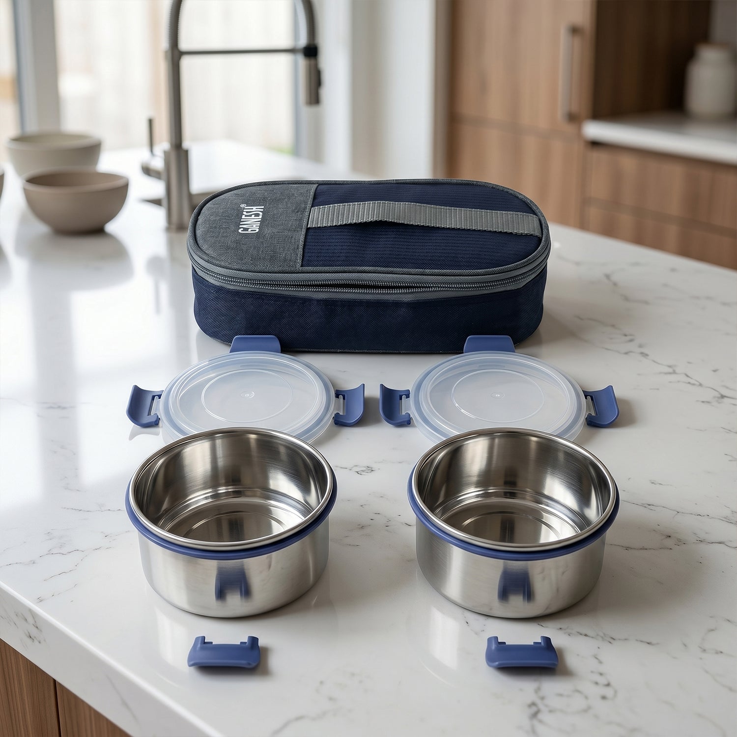 Ganesh Neo Twin 300 Stainless Steel Lunch Box Set (1 Set)